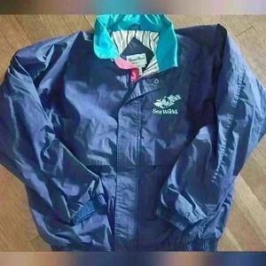 Vintage Embroidered SeaWorld Jacket With Fold in Hood- Sizes XL and XXL